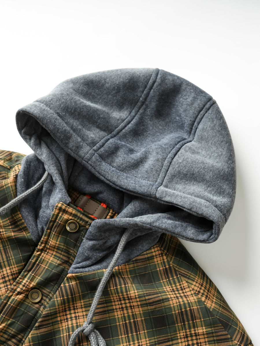 New European and American Style Autumn/Winter -Lined Casual Comfortable Men's Plaid Hooded Shirt Jacket - Olive