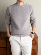Winter New Round Neck Long Sleeve Thick Warm Men'S Sweater Off-Shoulder Style All-Match Casual Knit Top, Easy And Cool Base Layer Men'S Top, Comfortable And Breathable, Skin-Friendly Cold-Proof Pullover Clothing HF1193 - Light Purple