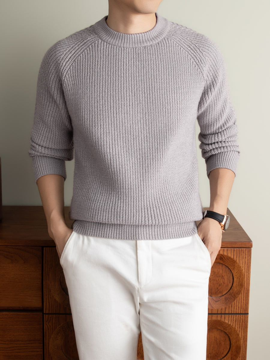Winter New Round Neck Long Sleeve Thick Warm Men'S Sweater Off-Shoulder Style All-Match Casual Knit Top, Easy And Cool Base Layer Men'S Top, Comfortable And Breathable, Skin-Friendly Cold-Proof Pullover Clothing HF1193 - Light Purple