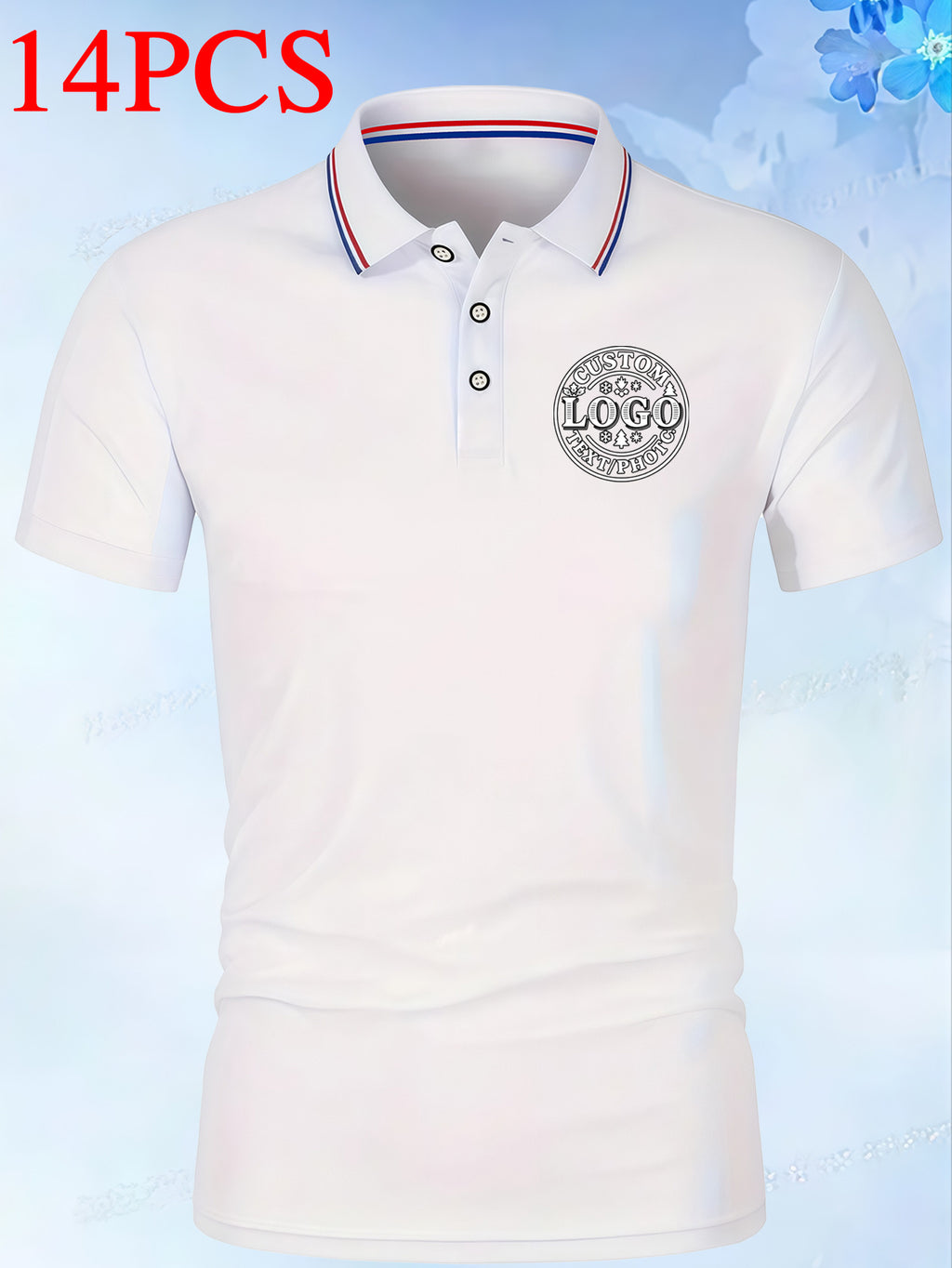 14pcs Classic Solid Color Men'S Polo Shirts, Breathable Lapel High Quality Shirts Casual Fashion Sport - White