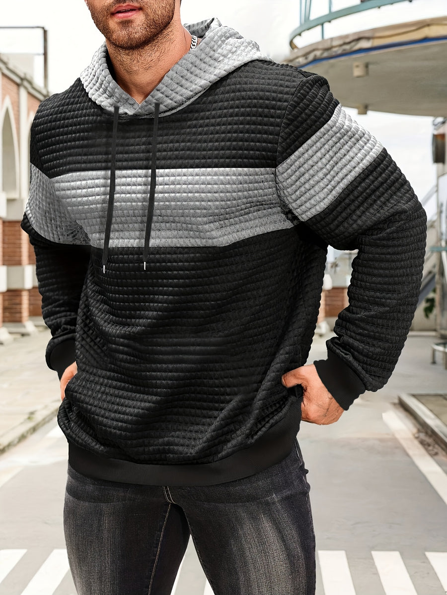 Color-Block Fashion Hoodie Sweatshirt Casual Versatile Men'S Pullover - Light Grey