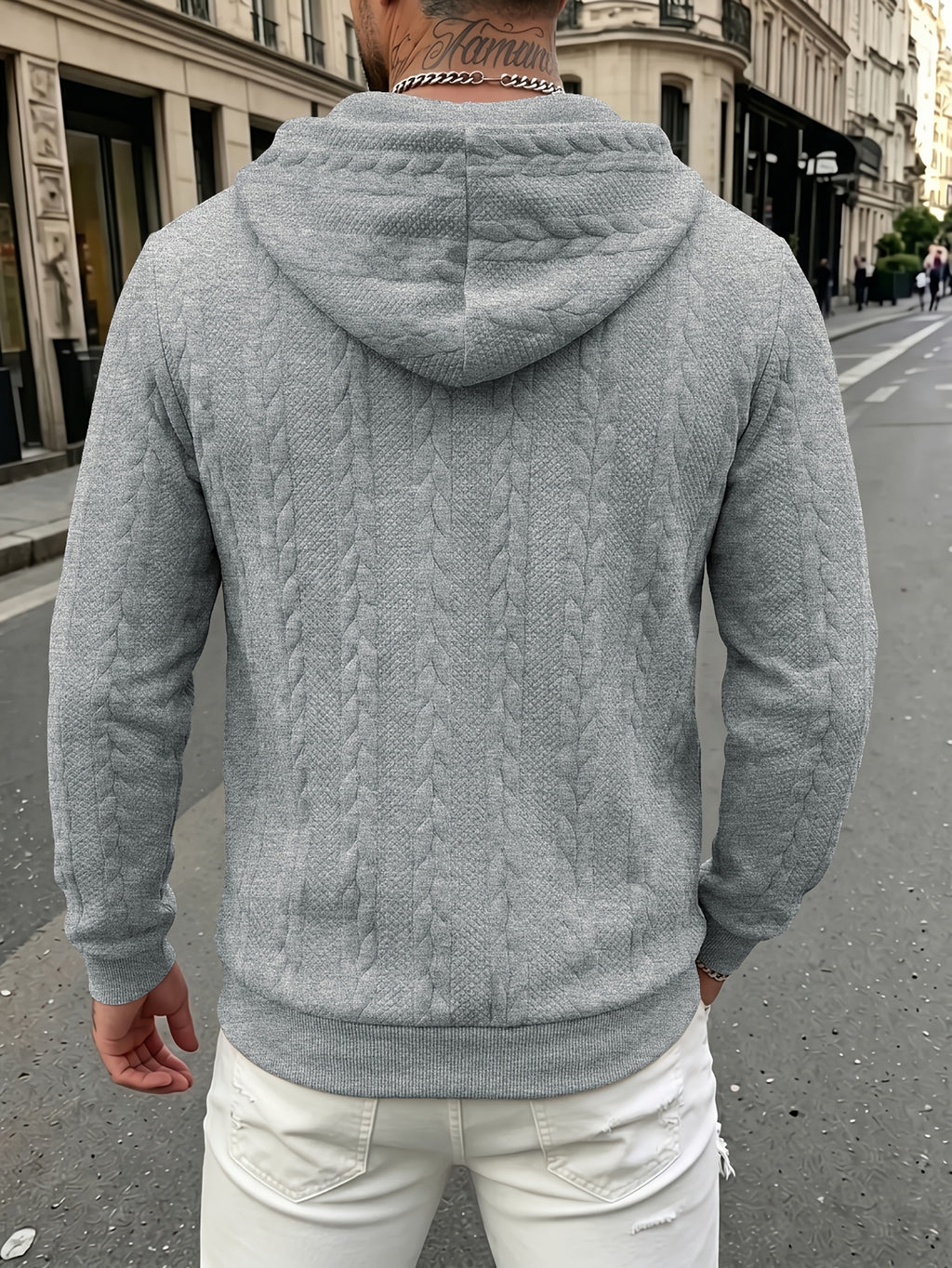Autumn Winter Men'S Thick Jacquard Long Sleeve Cardigan Hoodie, Comfortable Warm Fabric with Trendy Print, Suitable for Daily Outings, Outdoor Sports, Travel, And Vacation, Lightweight Comfortable Regular Fit, Ideal for Beach, Hiking, Evening Wear - Light Grey