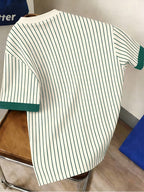 Men'S Casual Striped Cuff Patchwork Round Neck Summer T-Shirt, Comfortable And Breathable [Printed Design - Not Textured] - Multicolor 7