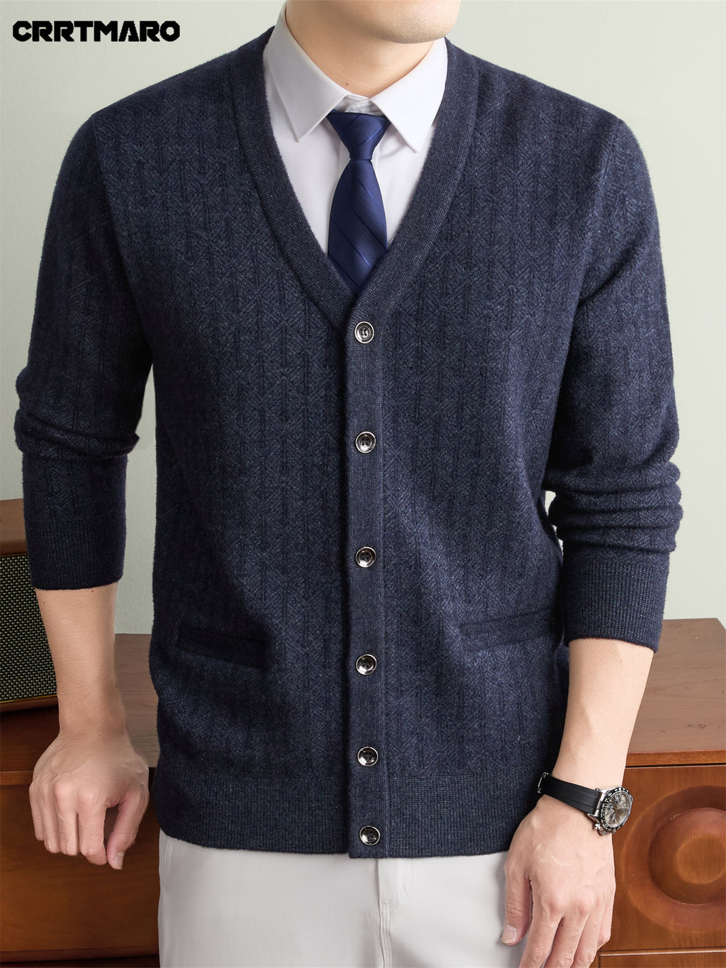 Men'S Thick V-Neck Knit Cardigan, Warm Casual Layering Top for Fall And Winter - Medium Gray