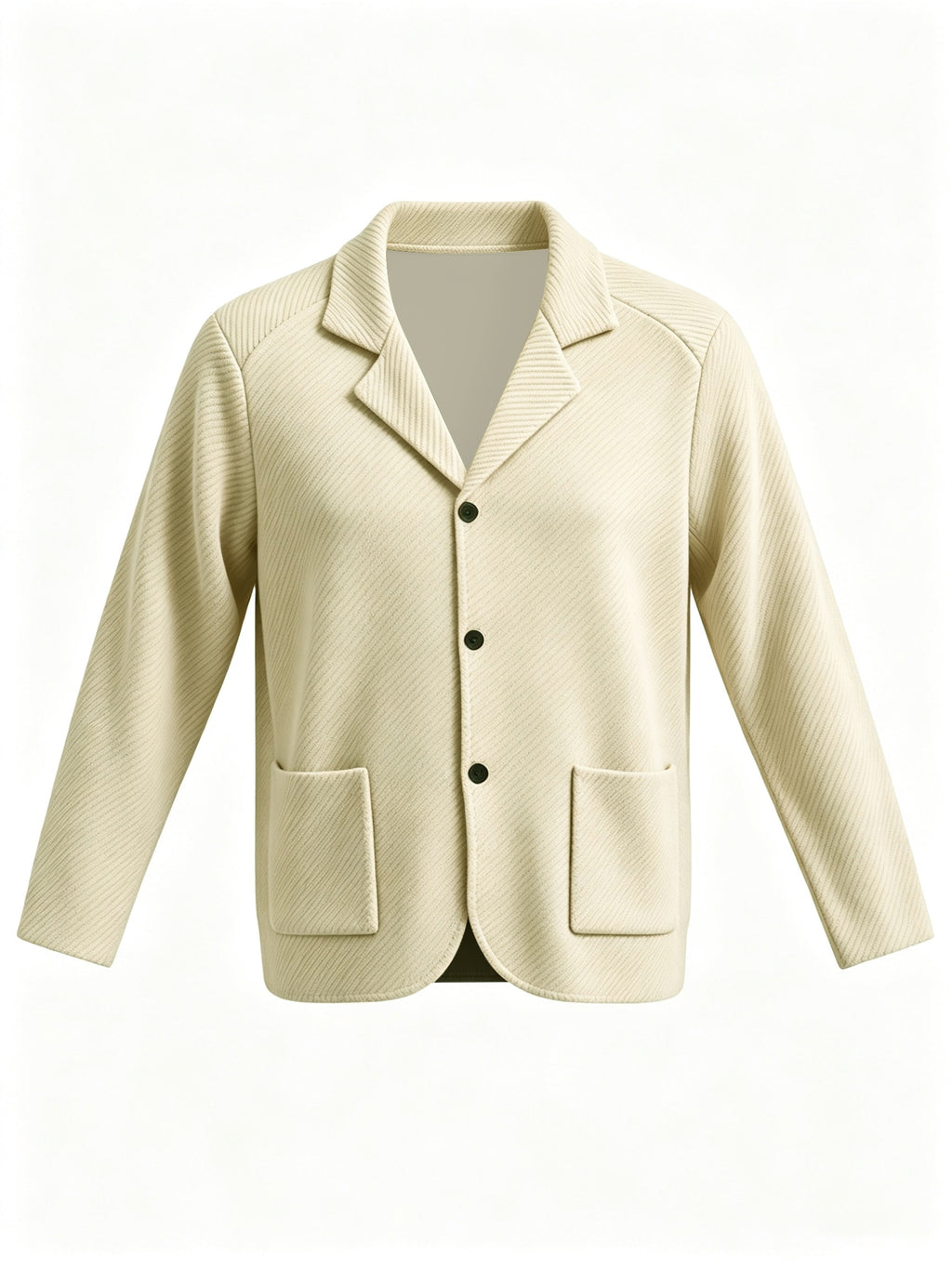 Men'S Spring Autumn New Pinstripe Textured Fabric Blazer Collar Cardigan Single Button Double Pocket Business Casual All-Match Long Sleeve Jacket, Knit Soft Comfortable Fashion Solid Color Outerwear Suitable for Daily Outings, Dates, Holidays - Khaki