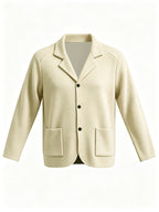 Men'S Spring Autumn New Pinstripe Textured Fabric Blazer Collar Cardigan Single Button Double Pocket Business Casual All-Match Long Sleeve Jacket, Knit Soft Comfortable Fashion Solid Color Outerwear Suitable for Daily Outings, Dates, Holidays - Khaki
