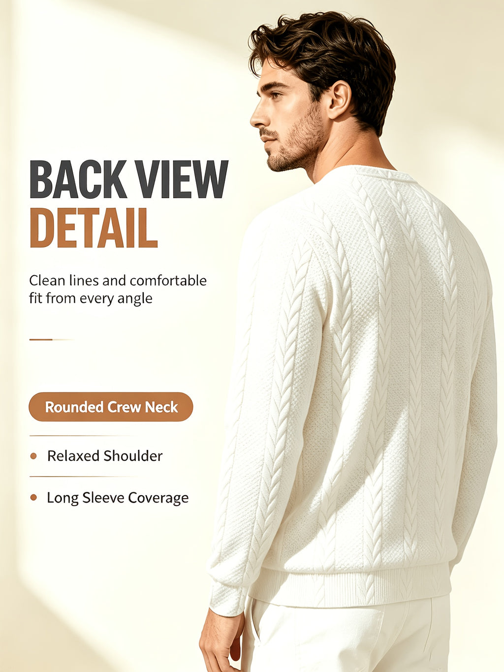 Men's Crew Neck Jacquard Sweatshirt, Fashionable and Versatile Sweatshirt for Spring and Autumn, Suitable for Outerwear or Layering, Features Three-Dimensional Visual Texture, Comfortable to Wear, Ideal for Casual, Vacation, Travel, and Home Wear - White