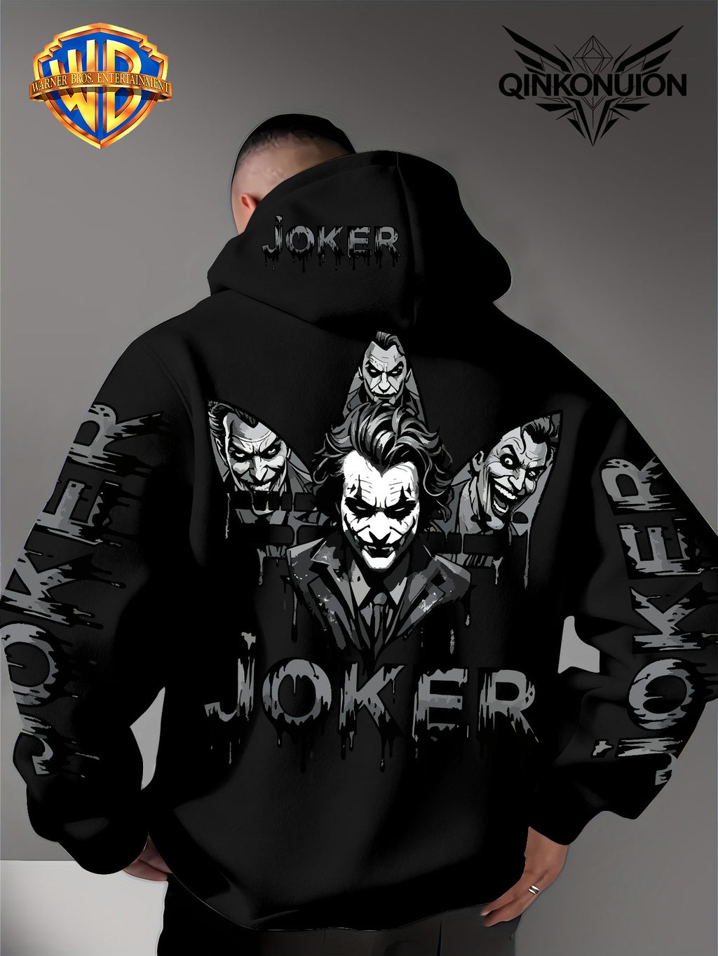 Warner Official Men's Hoodie, Multi Sided Clown Dark Dripping Graffiti Trendy Brand Printed Design, Machine Washable, Warm and Casual for Autumn and Winter, Daily Drawstring Hoodie, Multi Functional Sports and Leisure Loose Version - Black