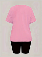 Women'S Disney-Themed T-Shirt Set Featuring a Casual Round Neck And Short Sleeves with a Winnie The Pooh Print, Perfect for Everyday Wear Or As a Gift. Ideal for Daily Outfits, Trendy Casual Wear - Pink