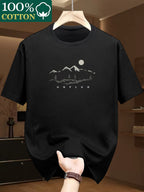 100% Cotton. Men's Short-sleeve T-shirt. Fashionable Tree Pattern, Summer Short-sleeve Casual Men's Fashion. Versatile Base Layer. Suitable for Outdoor Casual Wear - Black