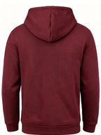 Men's Fashion Trendy Casual Solid Color Hooded Sweatshirt - Burgundy