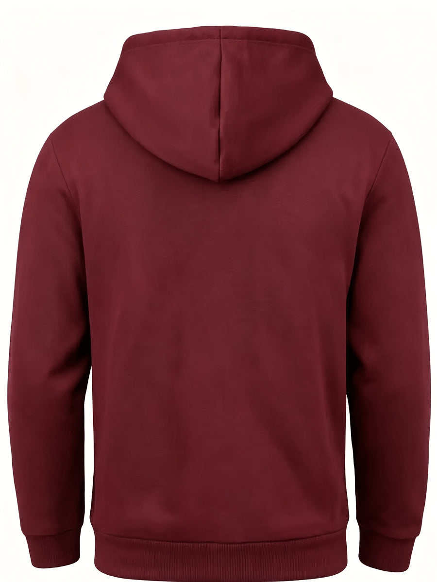 Men's Fashion Trendy Casual Solid Color Hooded Sweatshirt - Burgundy
