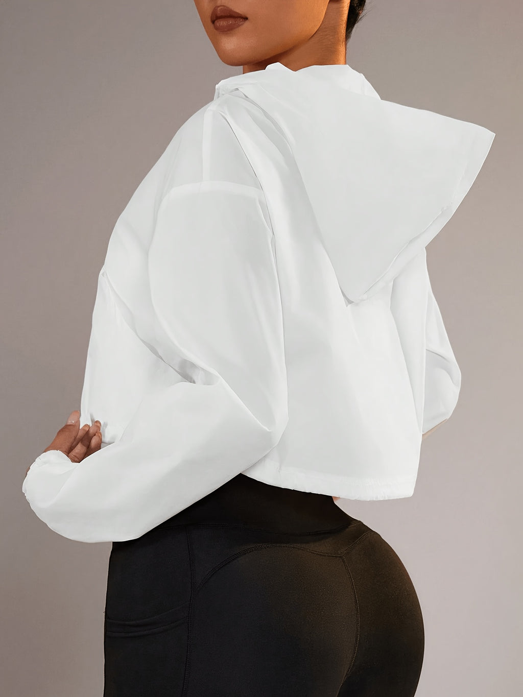 Women's Short Trench Coat with Zipper, Sash Tie, and Drawstring Pockets, a Lightweight Summer Casual Jacket - White