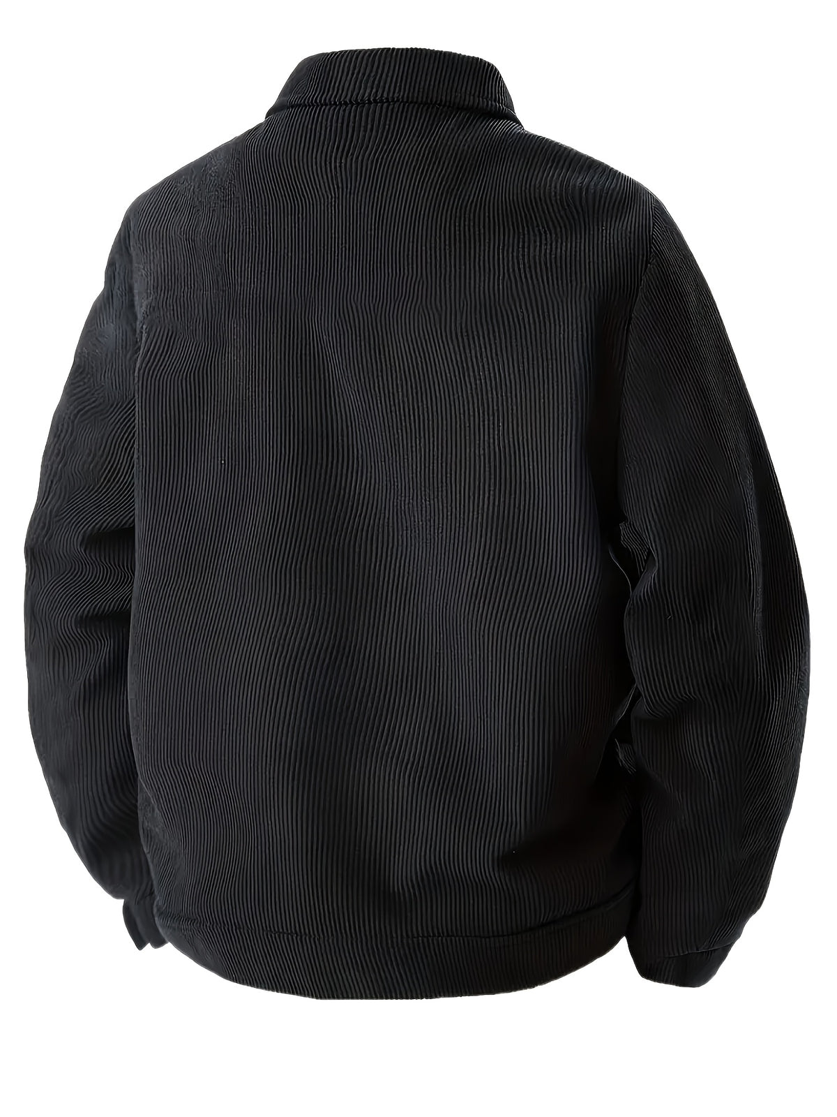 Men'S Spring Autumn Solid Color Long Sleeve Functional Warm Jacket, Corduroy Solid Color Jacket, Lapel Button-Up Design, Fabric Upgrade, Multi-Functional Chest Pockets, Suitable for Casual Daily Wear And Home Wear (2pcs Set) - Black+Grey