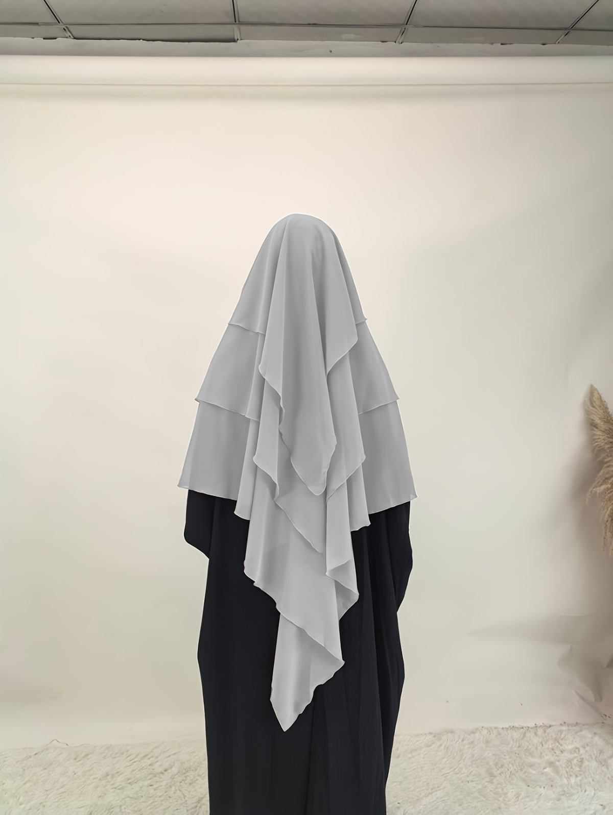 1pc Fashionable, Elegant and Casual Three-layer Chiffon Fabric Solid Color Suitable for Daily Wear, Loose and Comfortable Women's Abaya Headscarf, Women Wedding Robe Aid Femme Abayas for Women Muslim Jilbab Femme Khimar - Light Grey