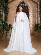 Cape Mesh Dress, Family Gathering Birthday Party Dress, Elegant and Stylish Dress, Women's Long Dress, Party Dress, New Arrival, Women's Evening Gown, Host/Performer Dress, Bridesmaid Dress, Prom Evening Gown, Concert Performance Dress - White