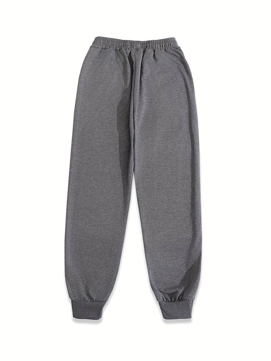 Casual Trousers with a Graphic Design, Featuring an Elastic Waistband, Suitable for Women - Dark Gray