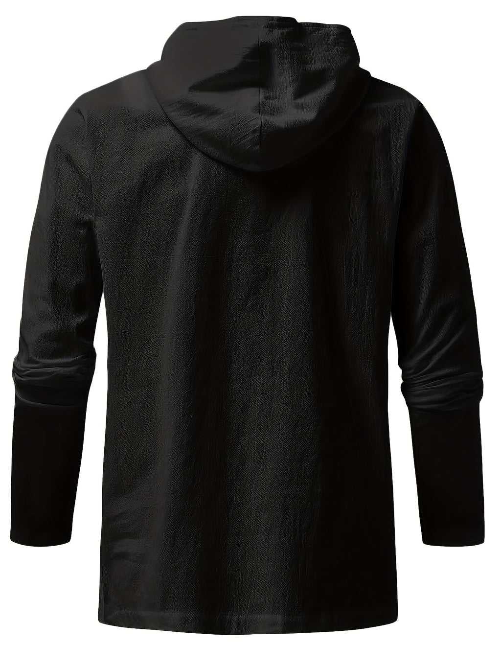 Men's Casual Sports Long Sleeved Hooded Sweatshirt, Drawstring, Solid Color Clothing, Suitable for Daily Use, Casual Exercise Use - Black