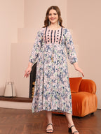 JALABIYA Women's Elegant Dress, Arabic Heavy-Print Dress, Small Round Neck Long Sleeve Dress, Women's Autumn Color-Print Dress - Multicolor