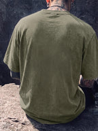 Men's Short-Sleeve T-Shirt, Pure Cotton Loose Fit Washed Distressed Top, Small Phoenix Compass Print, Trendy Print, 12 Colors for Mix and Match, American Street Style High Street Hip-Hop Couple's Outfit for Daily Streetwear, Commuting - Military Green