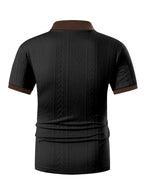 Men'S Fashion Polo Shirt, Golf Character 3D Pattern Print, Foamed Heavy Craft, Spring Summer Short Sleeve, Exquisite Jacquard Fabric, Comfortable And Skin-Friendly, Elegant Contrast Collar Design, Casual Trendy Versatile, Golf Wear, Premium T-Shirt - Black