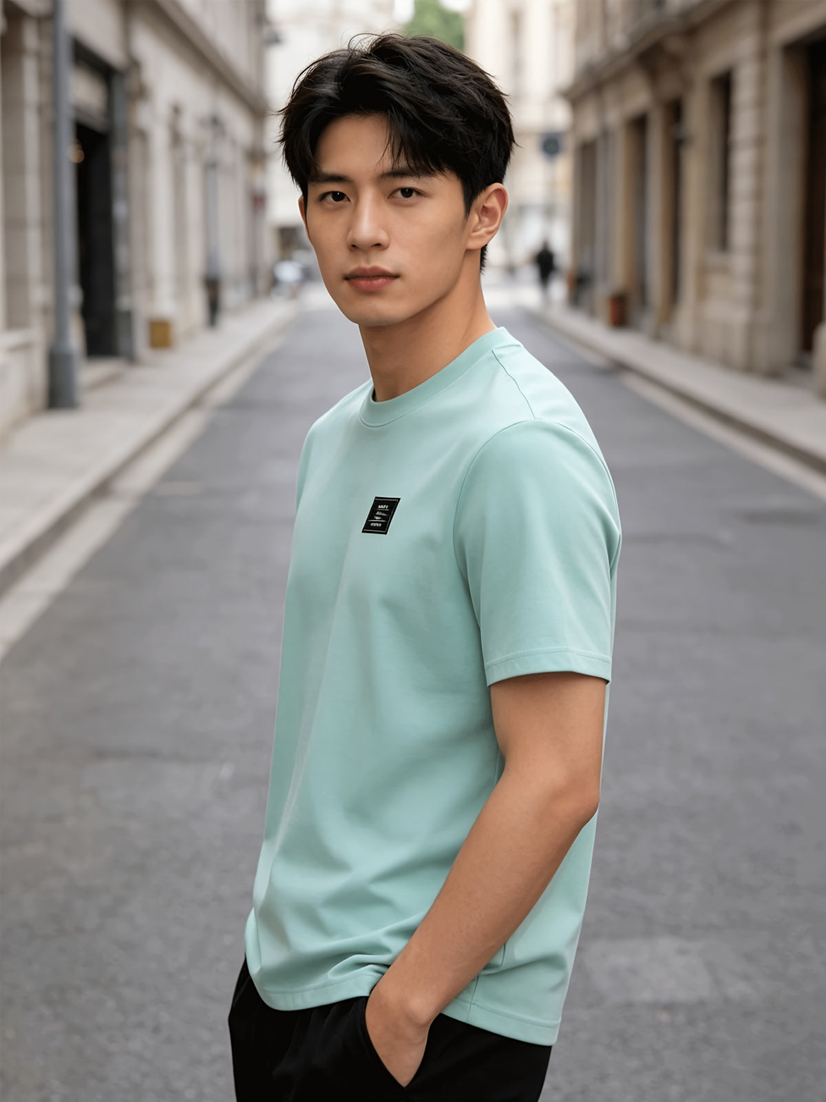 180G Summer Solid Color Pure Men'S Clothing, Multi-Color Optional T-Shirt And Chap Design (1pc) Loose Lazy Skin-Friendly Wrinkle-Free Men'S Basic Top, Short Sleeve Lightweight Breathable - Viridity
