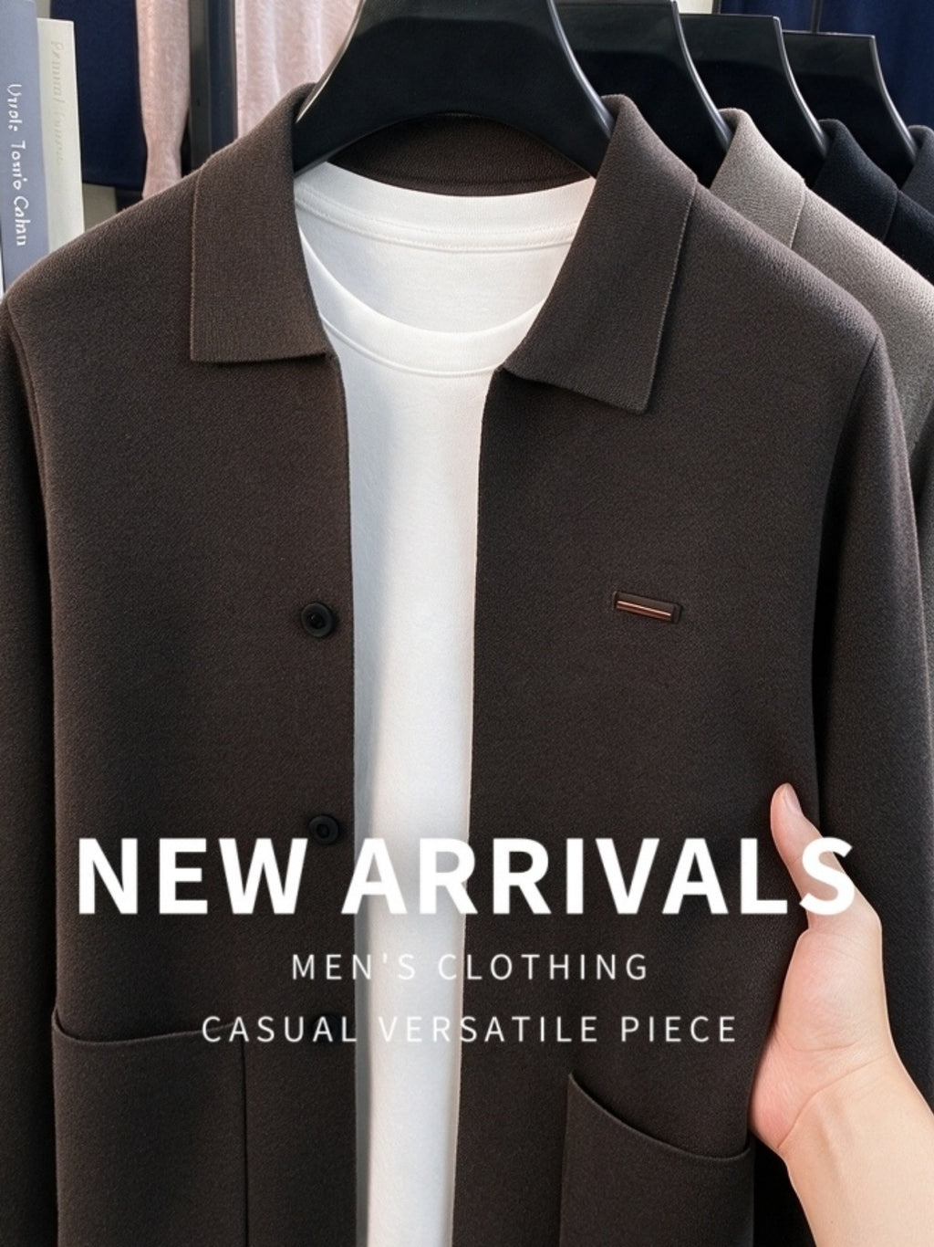 Men's Knitted Cardigan Coat, New Autumn/Winter Arrival, Thickened and Warm, Business Casual, Classic and Versatile, Solid Color Knitwear, Outdoor Leisure, Soft Fabric, Pullover Top MJ - Coffee Color