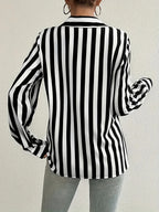 Women's Striped Button-front Shirt, Casual Long-sleeve Lapel Shirt - White