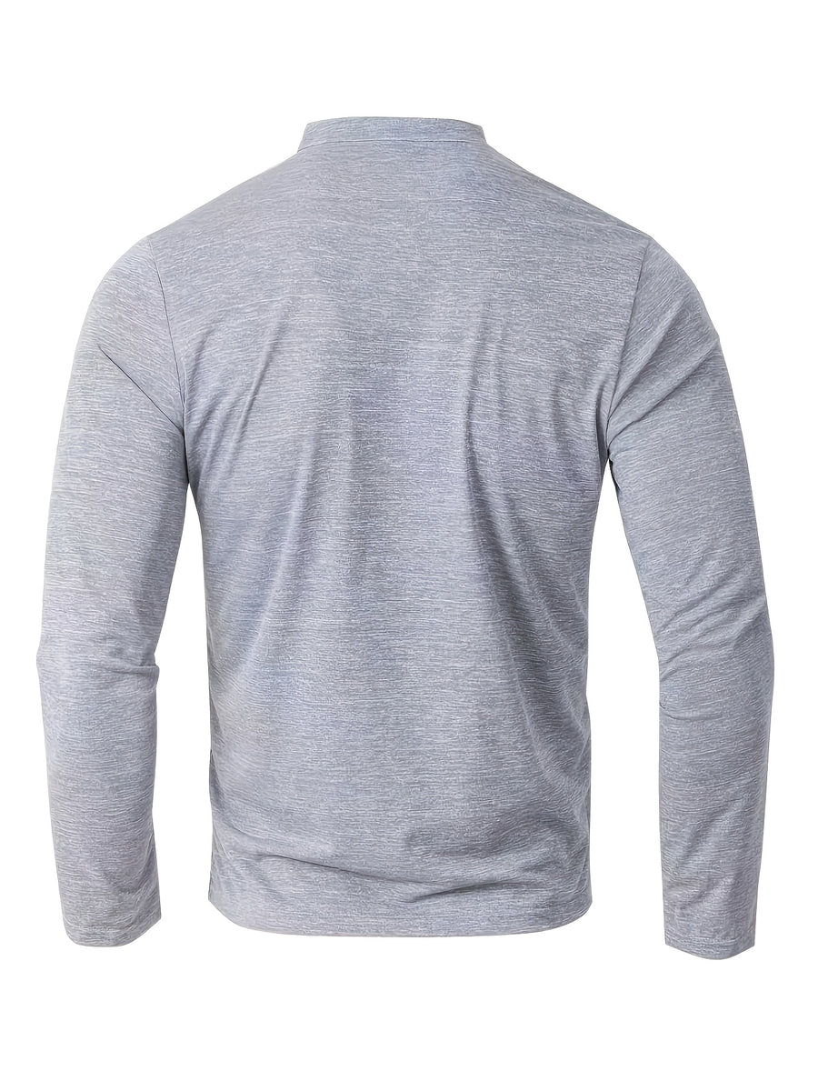 [JOSHIMAI OBM] 2pcs Men'S Long Sleeve Henley Shirts, Soft Comfortable Stretch Fabric, Lightweight Breathable Easy Care, Stand Collar 3-Button Placket Design, Contrast Color Placket And Pocket Details, Suitable for Office Commute, Business Casual - Black+Light Grey