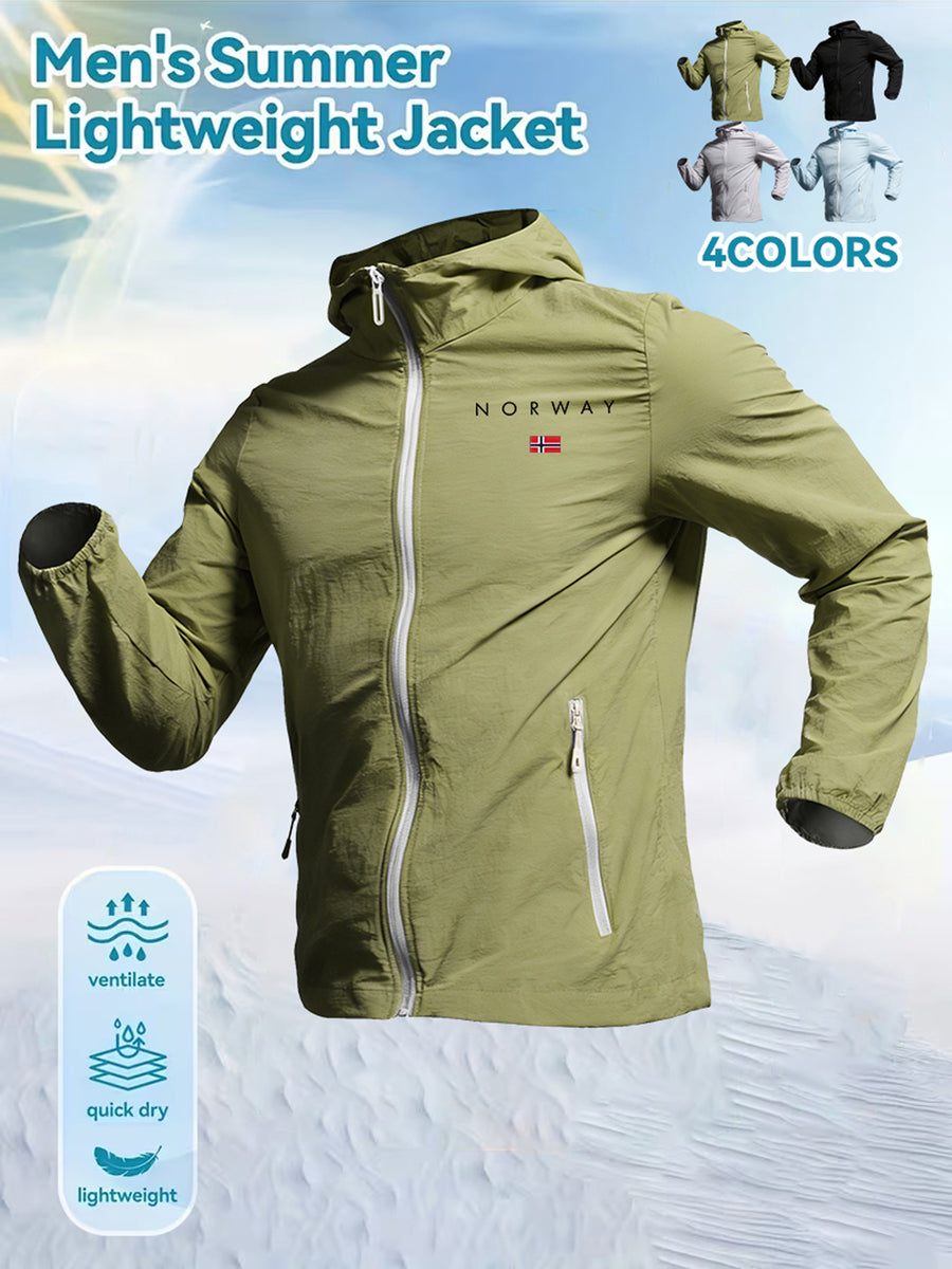 Men's Weiguo Flag Print Lightweight Summer Skin Undershirt, Breathable Lightweight Hooded Jacket, Available in Four Colors, Suitable for Hiking, Running, Traveling, Fishing, Cycling, and Other Scenarios - fern green