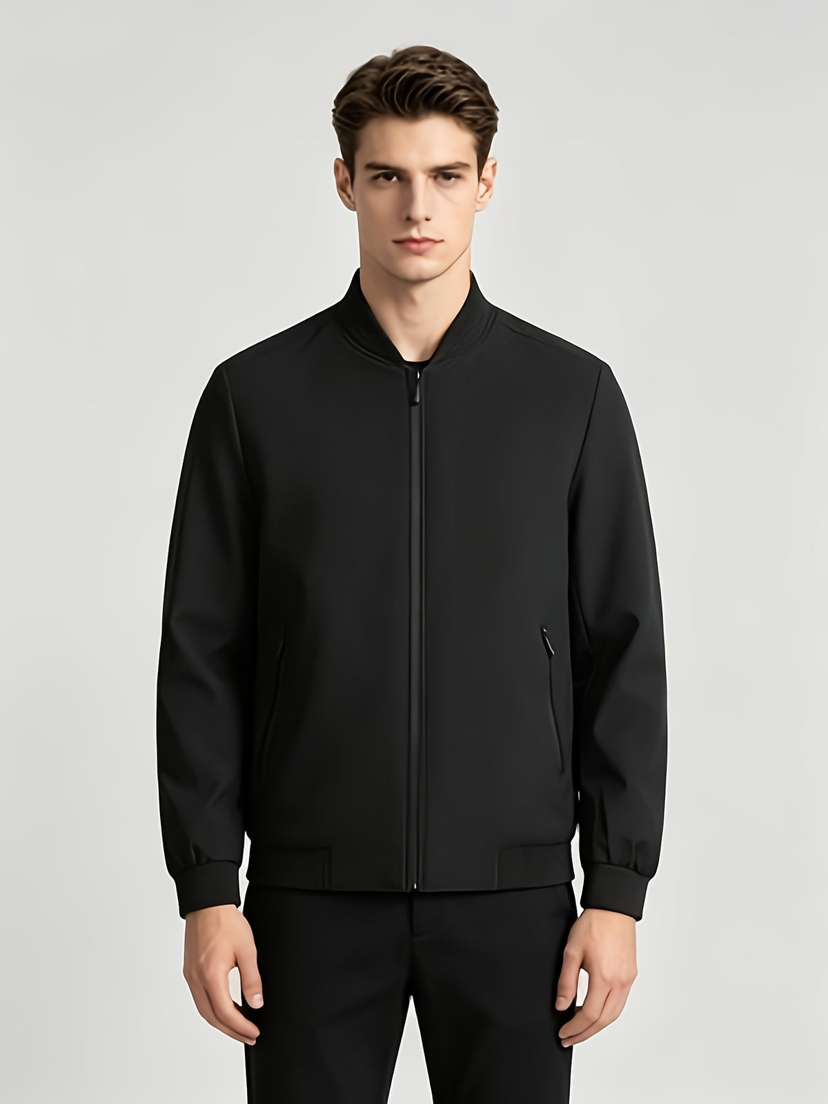 Lightweight Windproof Inner Lining Zippered Jacket, Multi-Color Versatile Casual Business Baseball Coat, Multi-Color Versatile Casual Commute - Black