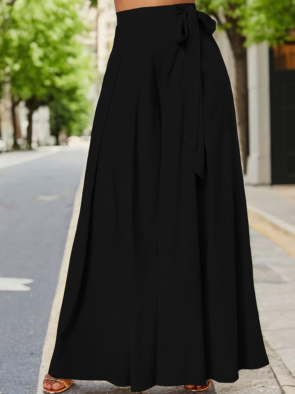 Yy0324110+Spring And Summer Women'S Fashion, Casual Elegance, High-Waisted Wide-Leg Pants - Black