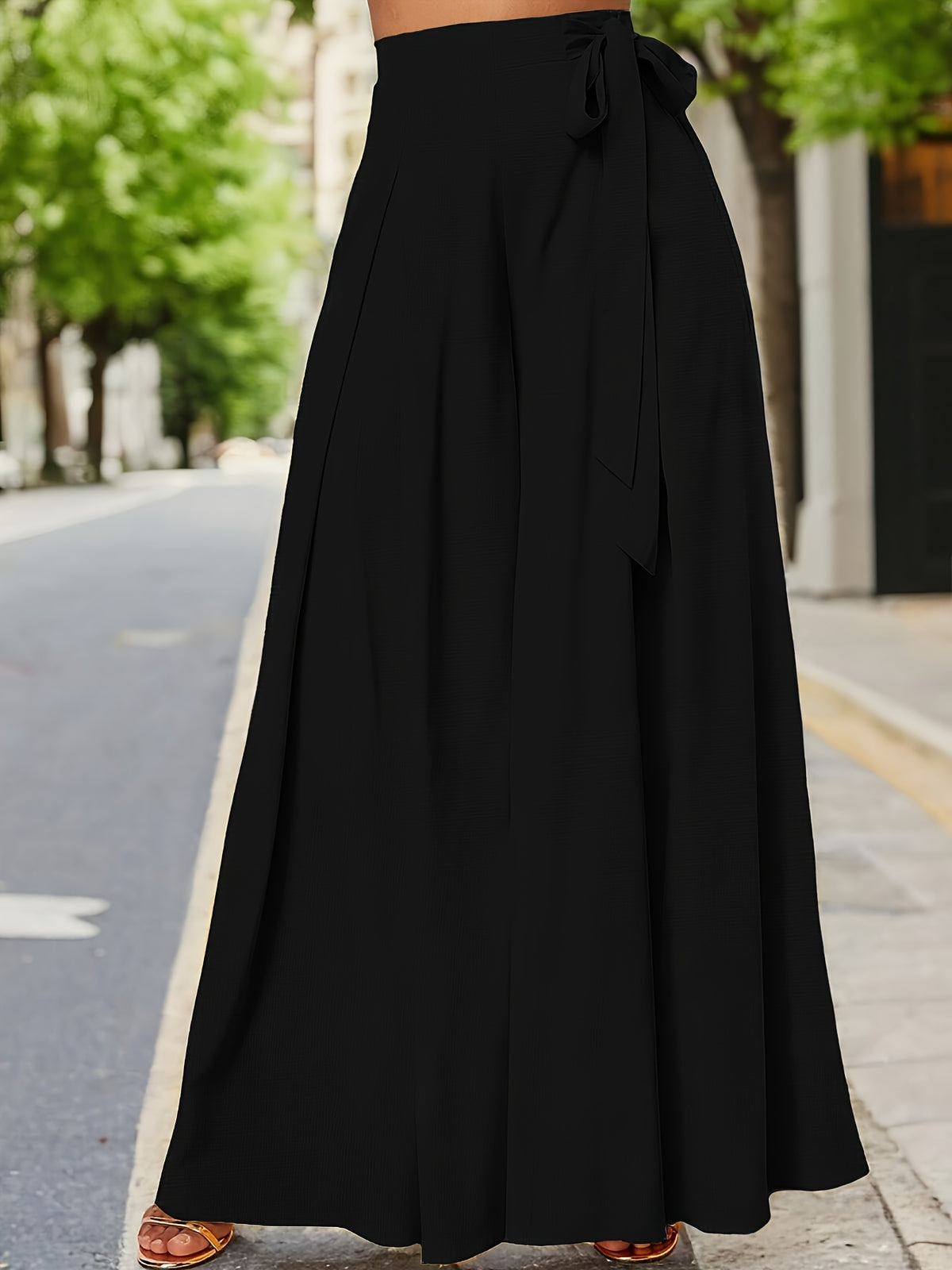 Yy0324110+Spring And Summer Women'S Fashion, Casual Elegance, High-Waisted Wide-Leg Pants - Black