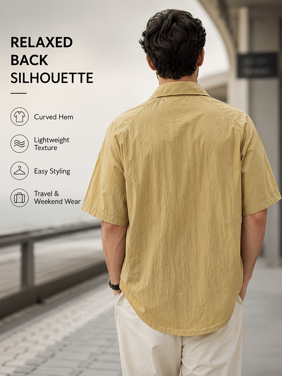 Men's Lightweight Functional Style Short-Sleeve Shirt Jacket with Snap Button Closure and Lapel Collar, Breathable Fabric, Loose and Comfortable, Not Stuffy, Suitable for Urban Commuting, Travel, Outings, Weekend Leisure, and Multiple Scenarios - Khaki