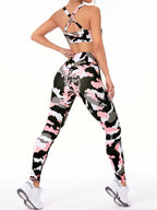Women's 3pcs set: Leggings + sleeveless hooded vest + bra. Women's color with fashion leisure sports fitness running set. Yoga sleeveless top and tights bra set - Pink Color