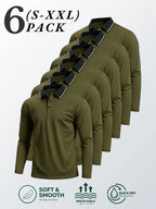 6pcs/Set Striped Lapel Long Sleeve Casual Sports Mesh Quick-Dry Breathable Comfortable POLO Shirt Basic Solid Color - Olive 6