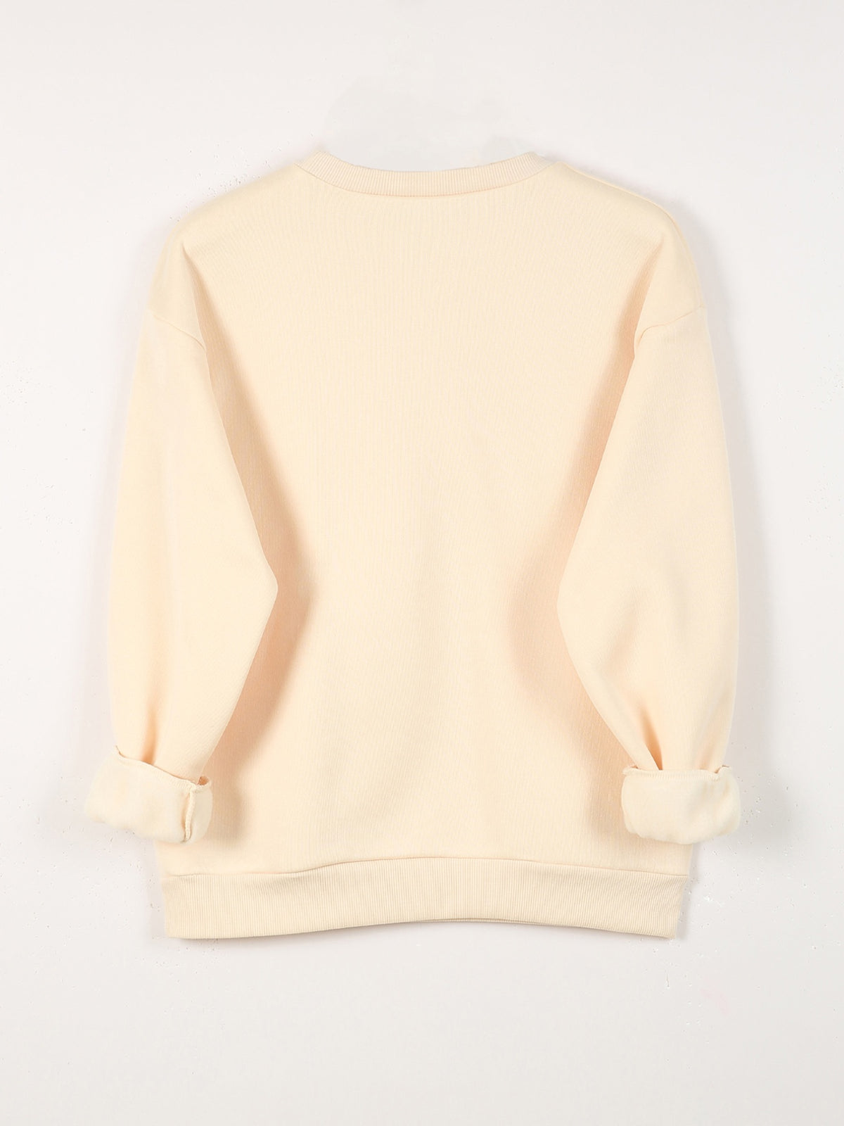Sanrio Ladies Round Neck Casual Sweatshirt, Cinnamoroll Big Ear Rabbit Pattern Cute Stars Embellished, Fashionable Elegant Everyday Versatile Pullover, Round Neck Pullover Sweatshirt Casual Long Sleeve Fleece Sweatshirt - Apricot