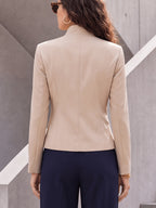 Stand Collar Asymmetrical Front Closure Single Button Solid Color Long Sleeve Versatile Suit Jacket with Lining And Pockets - Apricot