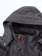 Men'S Heavyweight Winter Jacket Thickened Casual Cargo Detachable Hood Bomber Jacket Stand Collar Zipper Multi-Pockets Warm Coat Thickened Jacket Peacoat - Dark Gray