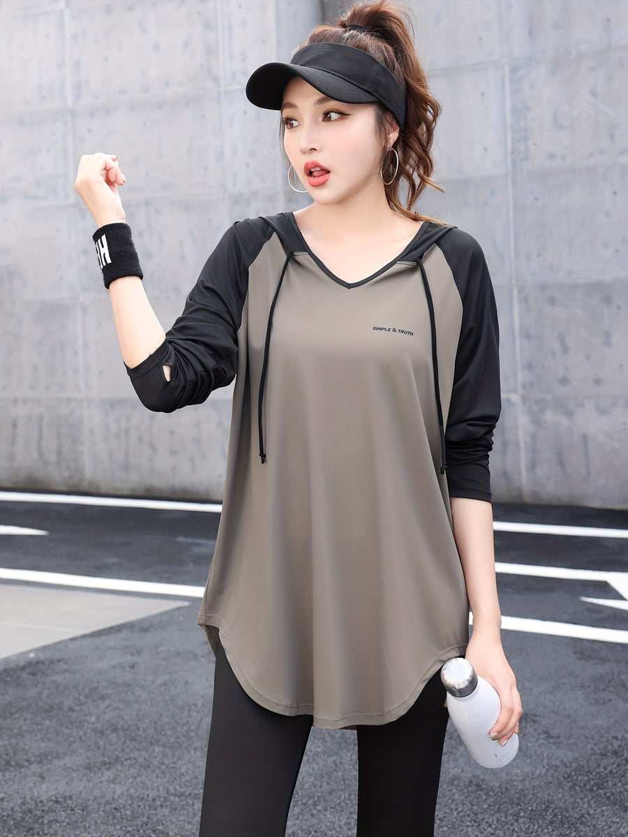 Plus Size - Plus Size - A Women'S Plus-Size Hoodie with a Color-Block Design, Loose Fit, Suitable for And Casual Wear, Stylish And Age-Reducing - Khaki