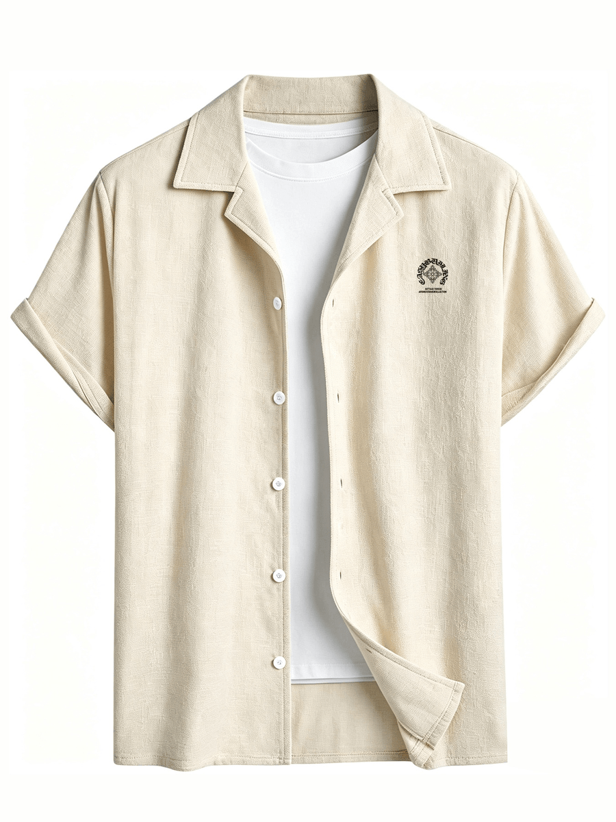 Men'S Summer Casual Short Sleeve Shirt, Outdoor Leisure Sports Print Lapel Comfortable Short Sleeve - Apricot