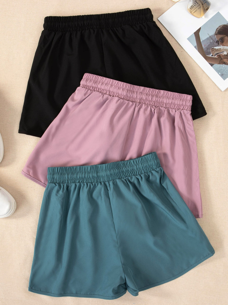 Summer Women'S Quick Drying Casual Shorts Three-Piece Set Women'S Pants Summer New Breathable Casual Loose Shorts - Black+Pink+Turquoise