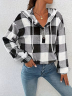 Autumn/Winter Classic Black and White Checkered Loose Fit Casual Hooded Women's Fashion Hoodie, Thickened Warm Versatile Sweatshirt Jacket - Mixed colors