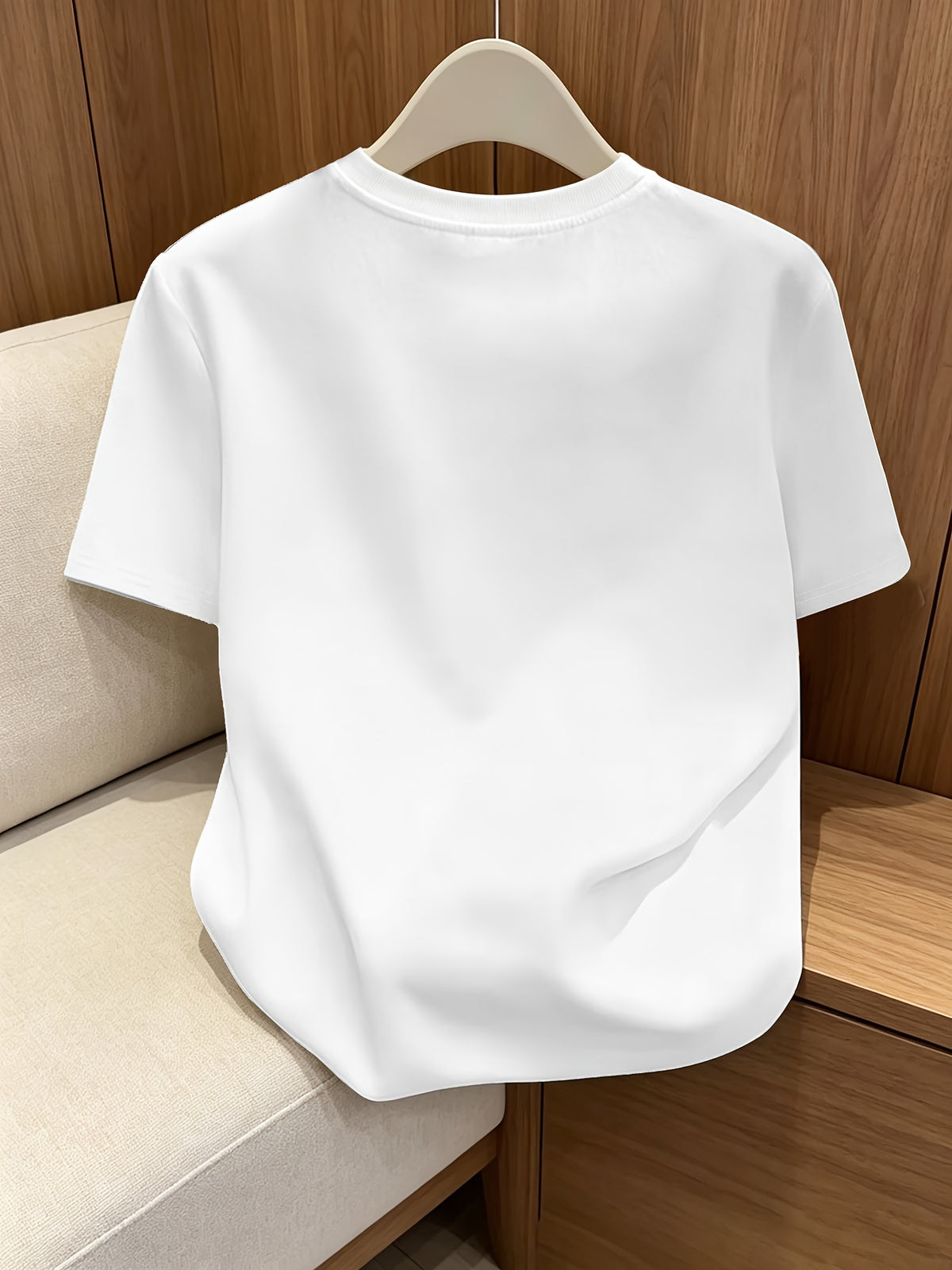 4pcs Set, Spring/Summer 4pcs Set, Solid Color Crew Neck Fashionable Simple Sweet Loose Short Sleeve T-Shirt, Summer/Spring Women's 4pcs Top Set - Light Beige Apricot + Light Blue + Navy Blue + White