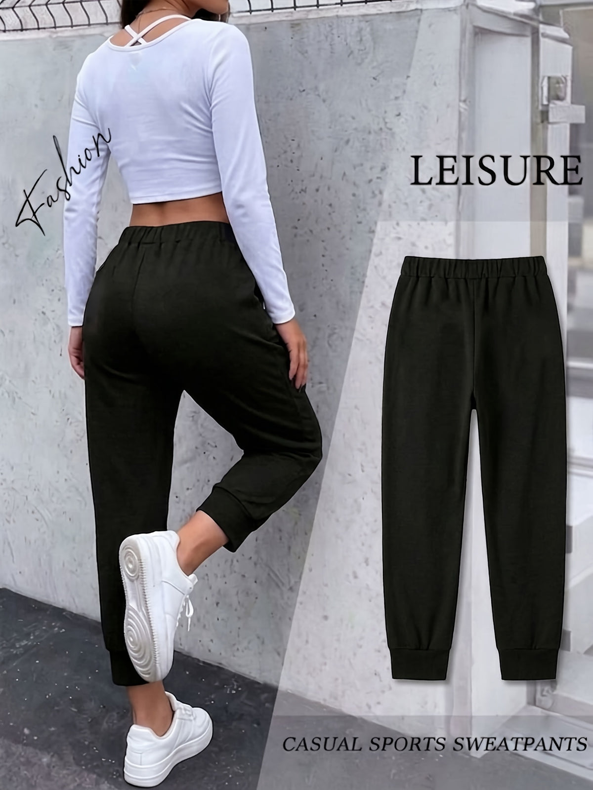 Street Style Sweatpants Women'S All-Season Loose Casual Pants - Black
