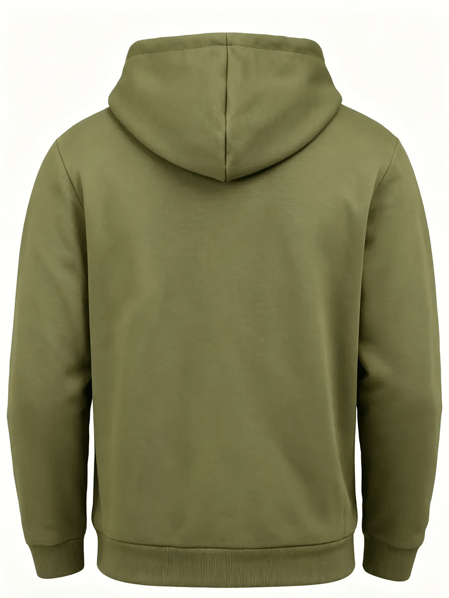 Men's Fashion Trendy Casual Solid Color Hooded Sweatshirt - Olive Green