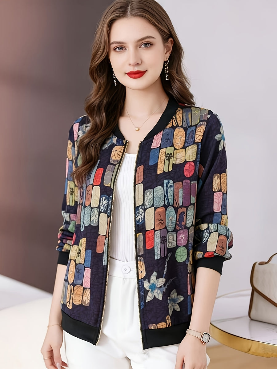 Lightweight Summer Outerwear Featuring a Zip-Up Cardigan, Designed for Beach Getaways, with a Thin And Semi-Transparent Printed Fabric, Perfect For, Tailored for Women - Navy Color