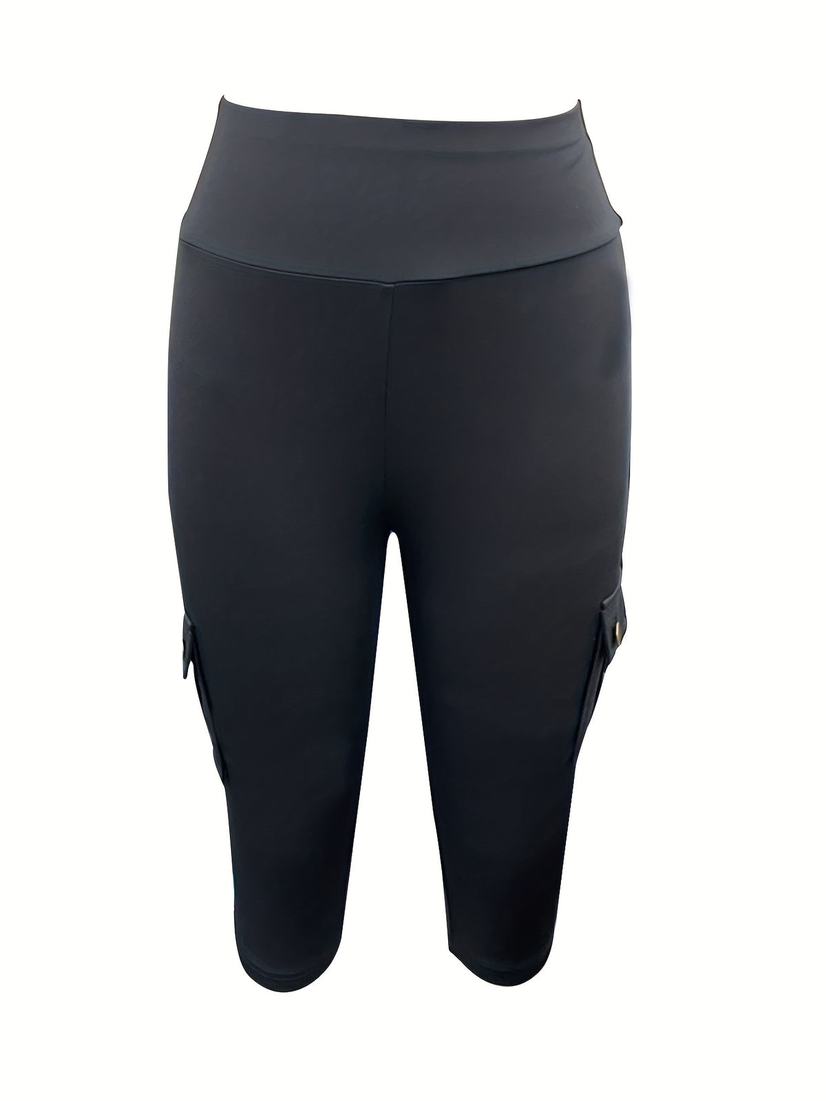 Women's Short Capri Pants, Cropped Fitted High-Waist 4-Pocket Cargo Work Pants, Summer Bermuda Capri Pants, Cycling Capri Pants, Women's Cropped Leggings, Women's Caution Capri Pants - Black