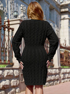 Women's Autumn/Winter Style Elegant Solid Color Versatile Sweater Dress - Black