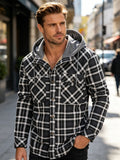 Men's Casual Hooded Two-Tone Plaid Jacket in US Sizes - Black